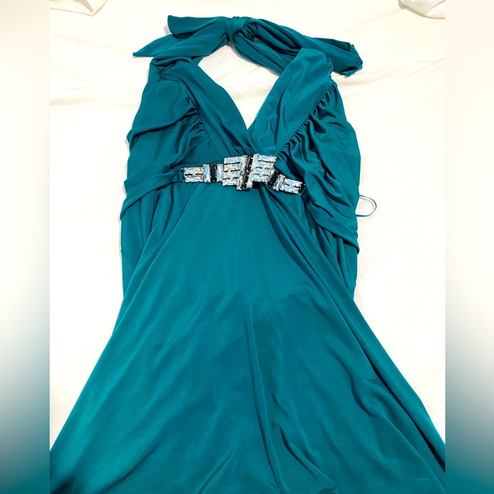 Y2K teal bejeweled halter top